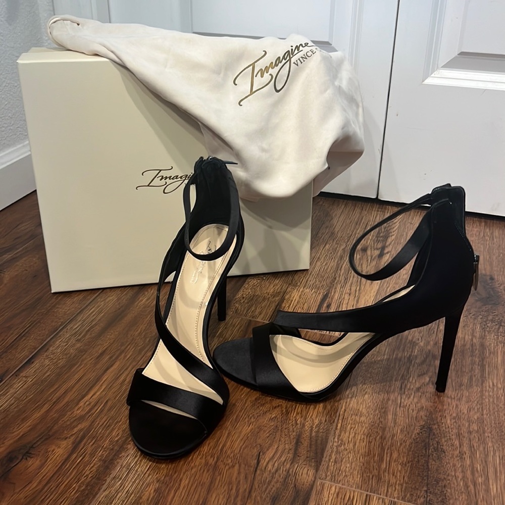 Vince Camuto Imagine Rieta Black Deluxe Satin Heels
